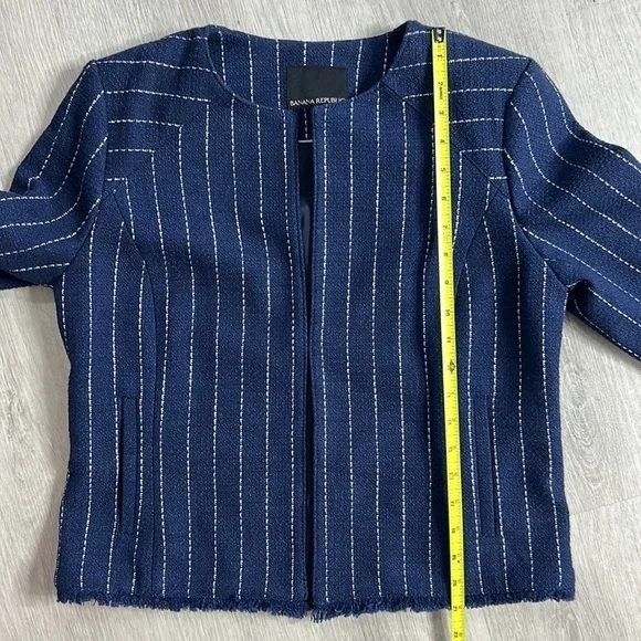 nwt // banana republic collarless stripe blazer with fringe - Picture 12 of 13